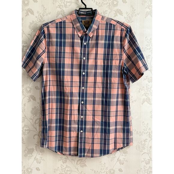 Foundry Button Down Shirt Mens Sz XLT Tall Pink Blue‎ Plaid Short Sleeve Cotton - Picture 1 of 7